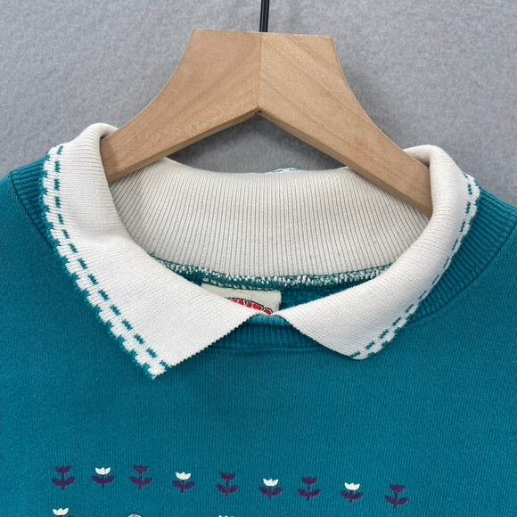 Vintage Nutmeg 90s Farm Girl Sweatshirt Womens Lg Double Collar Cottage Prairie - Picture 12 of 15